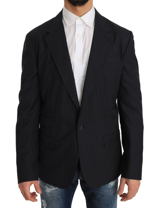 Dolce & Gabbana Gray Striped Wool Jacket Coat Slim Blazer