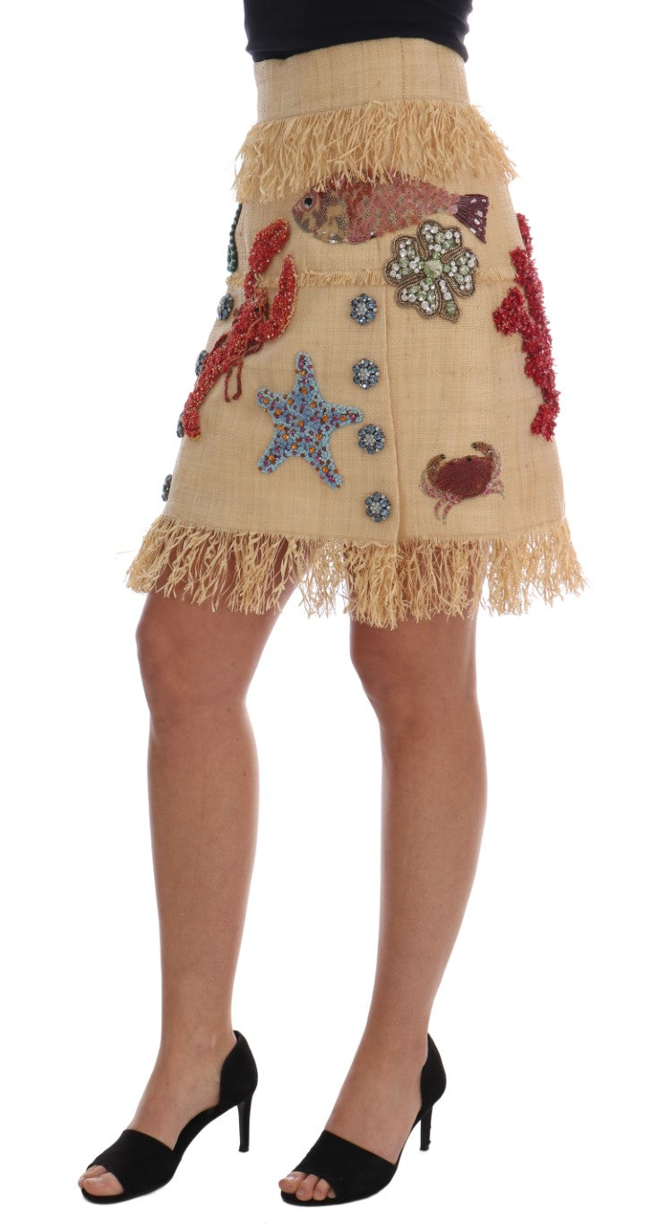 Dolce & Gabbana Crystal Beige Sea Inspired Embroidered Skirt