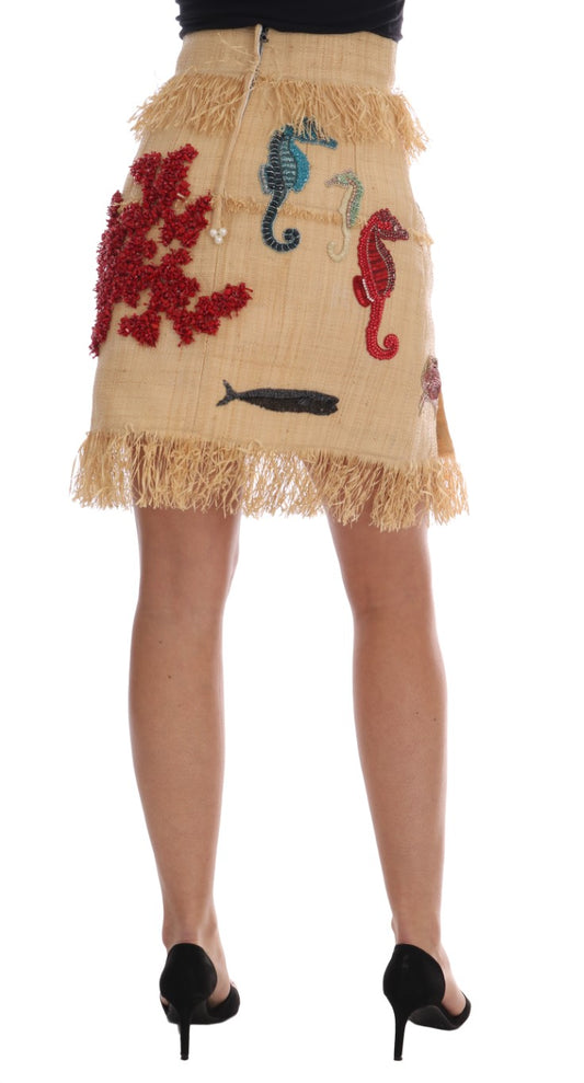 Dolce & Gabbana Crystal Beige Sea Inspired Embroidered Skirt