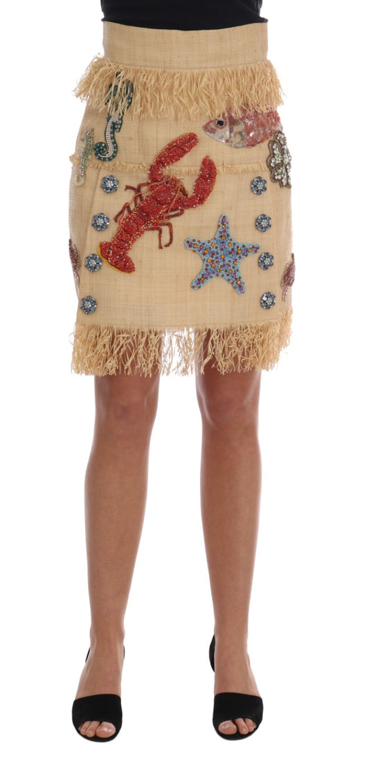 Dolce & Gabbana Crystal Beige Sea Inspired Embroidered Skirt