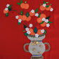 Dolce & Gabbana Red Silk Oranges Floral Vase Crystal Embellished Blouse