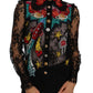 Dolce & Gabbana Multicolor Floral Lace Embroidered Blouse with Crystals