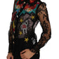 Dolce & Gabbana Multicolor Floral Lace Embroidered Blouse with Crystals