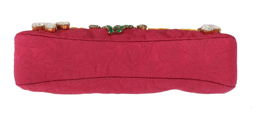 Dolce & Gabbana Pink Brocade Floral Crystal Applique Clutch Purse