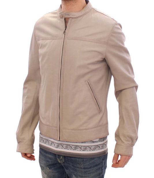 Dolce & Gabbana Beige Leather Jacket Biker Coat