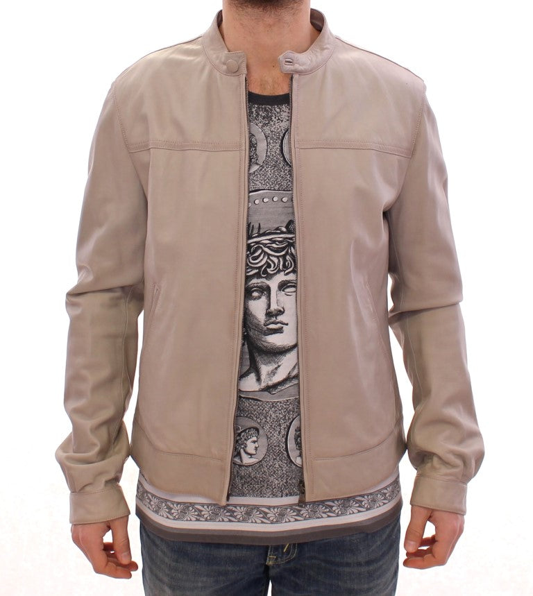 Dolce & Gabbana Beige Leather Jacket Biker Coat