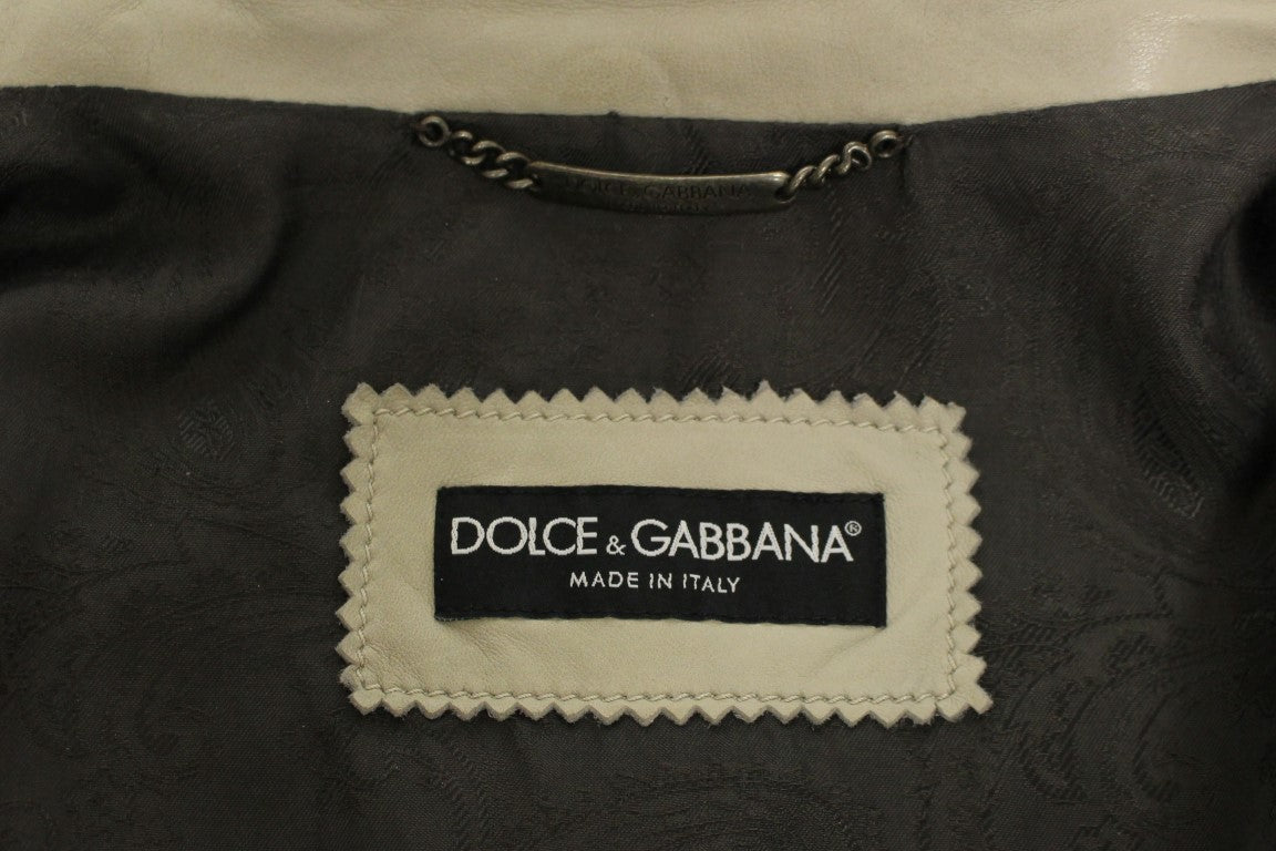 Dolce & Gabbana Beige Leather Jacket Biker Coat