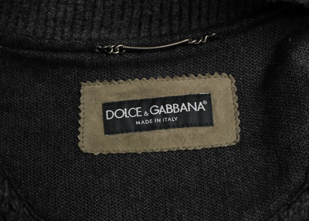 Dolce & Gabbana Brown Gray Leather Jacket Coat