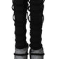 Dolce & Gabbana Black Suede Stretch Strap Knee High Stiletto Heel Boots