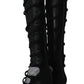 Dolce & Gabbana Black Suede Stretch Strap Knee High Stiletto Heel Boots