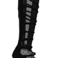 Dolce & Gabbana Black Suede Stretch Strap Knee High Stiletto Heel Boots