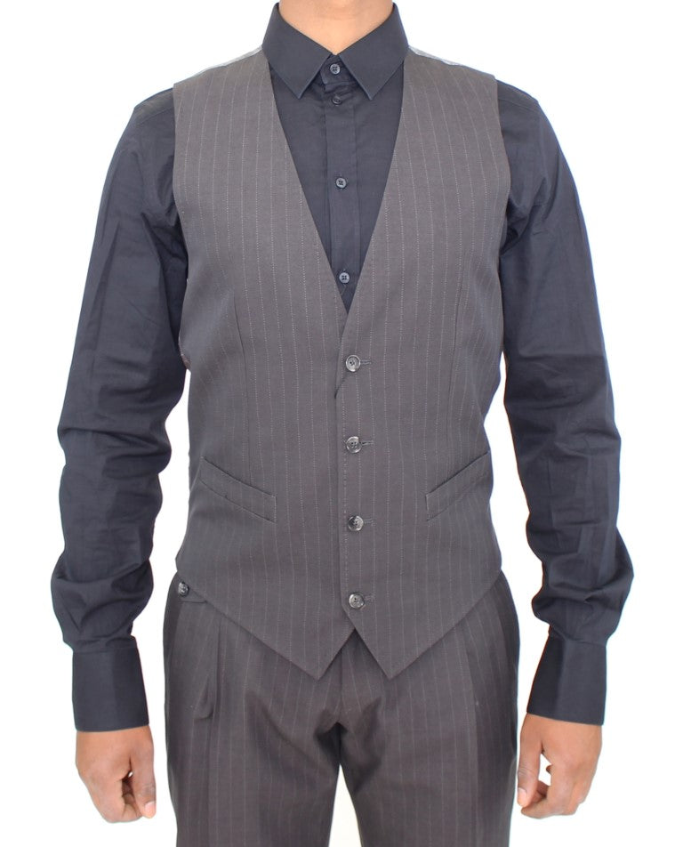 Dolce & Gabbana Gray Striped Formal Dress Vest