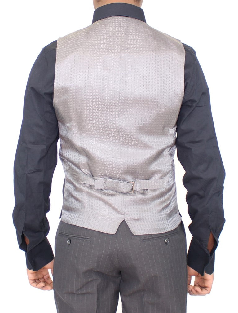 Dolce & Gabbana Gray Striped Formal Dress Vest