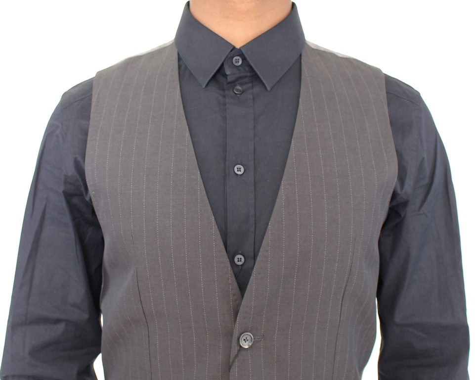 Dolce & Gabbana Gray Striped Formal Dress Vest