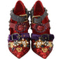 Dolce & Gabbana Red Sequined Crystal Studs Heels Shoes