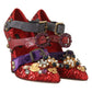 Dolce & Gabbana Red Sequined Crystal Studs Heels Shoes