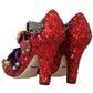 Dolce & Gabbana Red Sequined Crystal Studs Heels Shoes