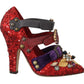 Dolce & Gabbana Red Sequined Crystal Studs Heels Shoes