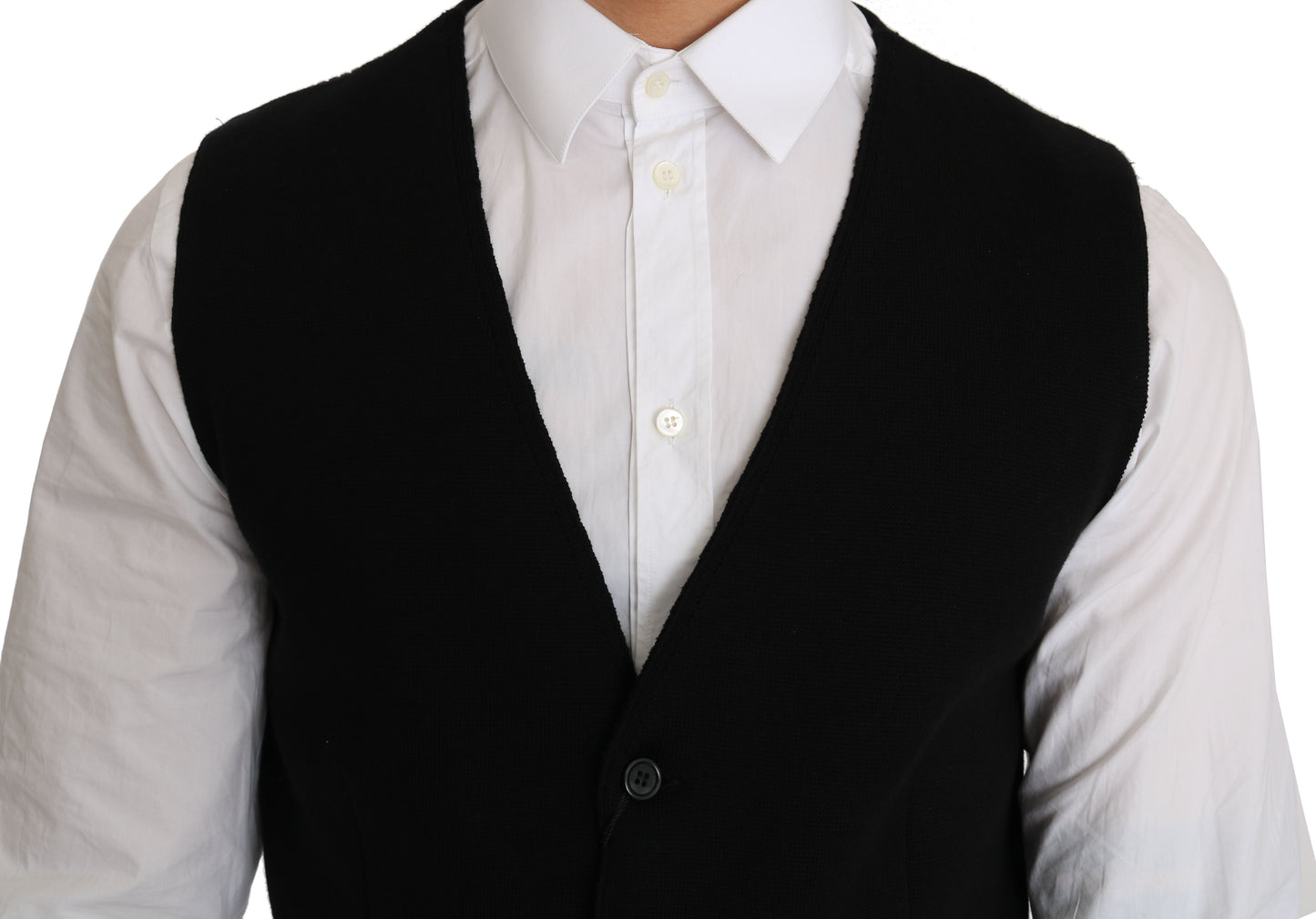 Dolce & Gabbana Black Cotton Dress Woven Waistcoat