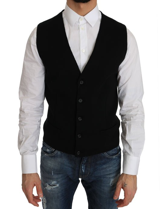 Dolce & Gabbana Black Cotton Dress Woven Waistcoat