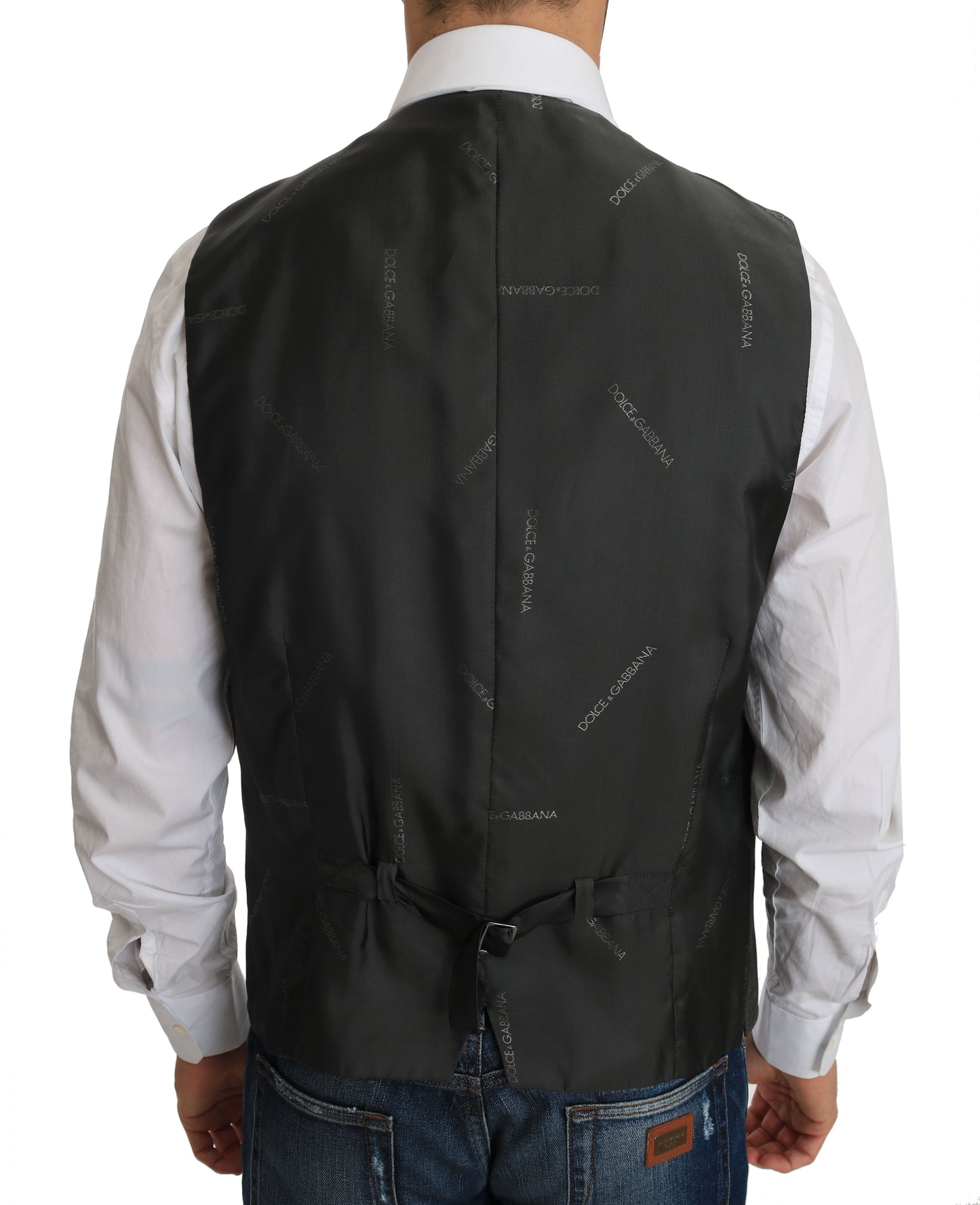 Dolce & Gabbana Gray Wool STAFF Checkered Stretch Vest