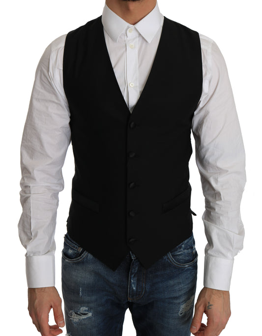 Dolce & Gabbana Black Wool Dress Waistcoat