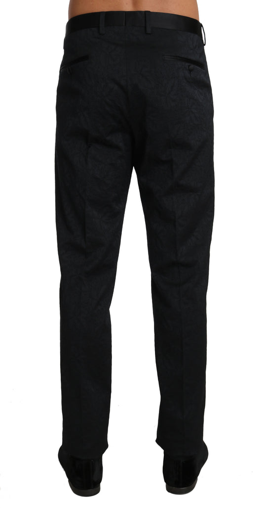 Dolce & Gabbana Black Cotton Brocade Formal Trousers Pants