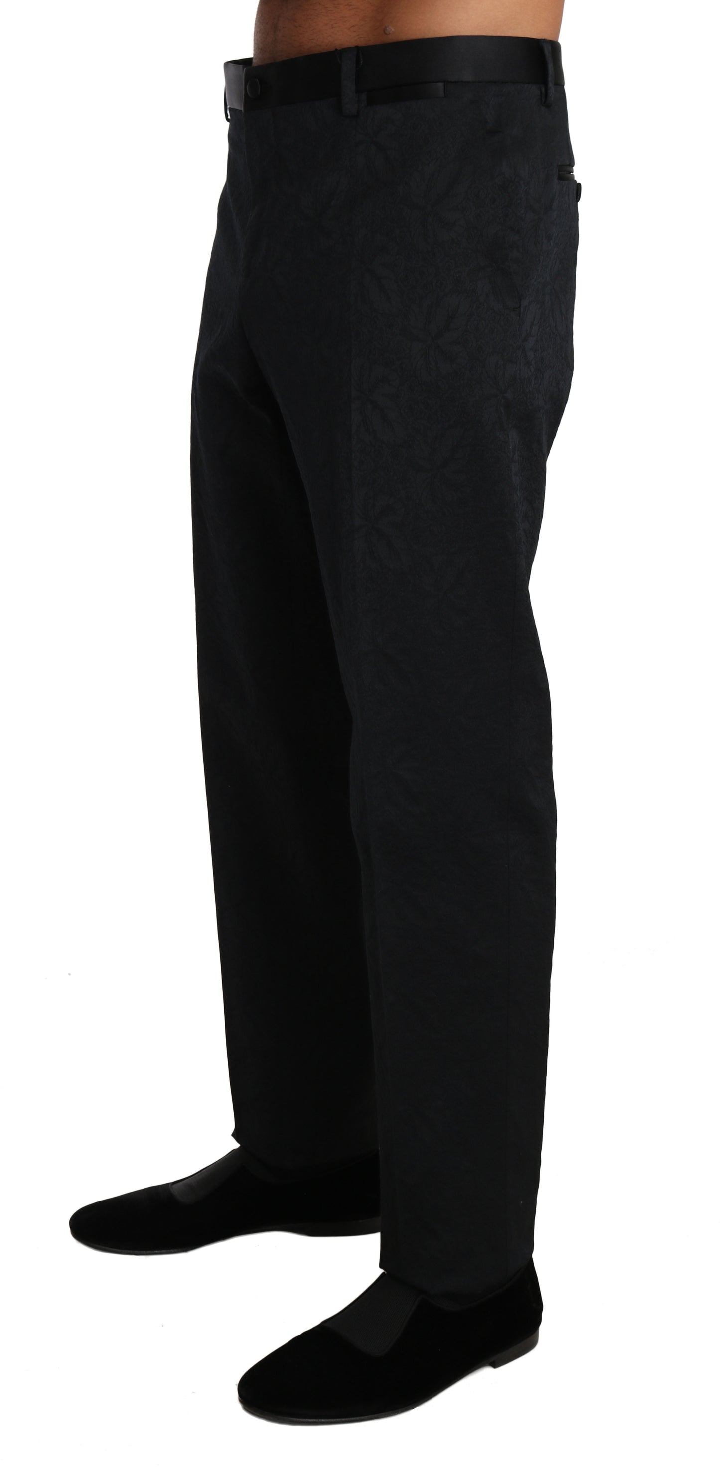 Dolce & Gabbana Black Cotton Brocade Formal Trousers Pants