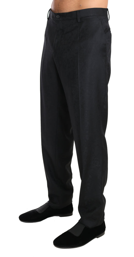 Dolce & Gabbana Gray Cotton Patterned Formal Trousers