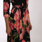 Dolce & Gabbana Black Pink Tulip Print Dress