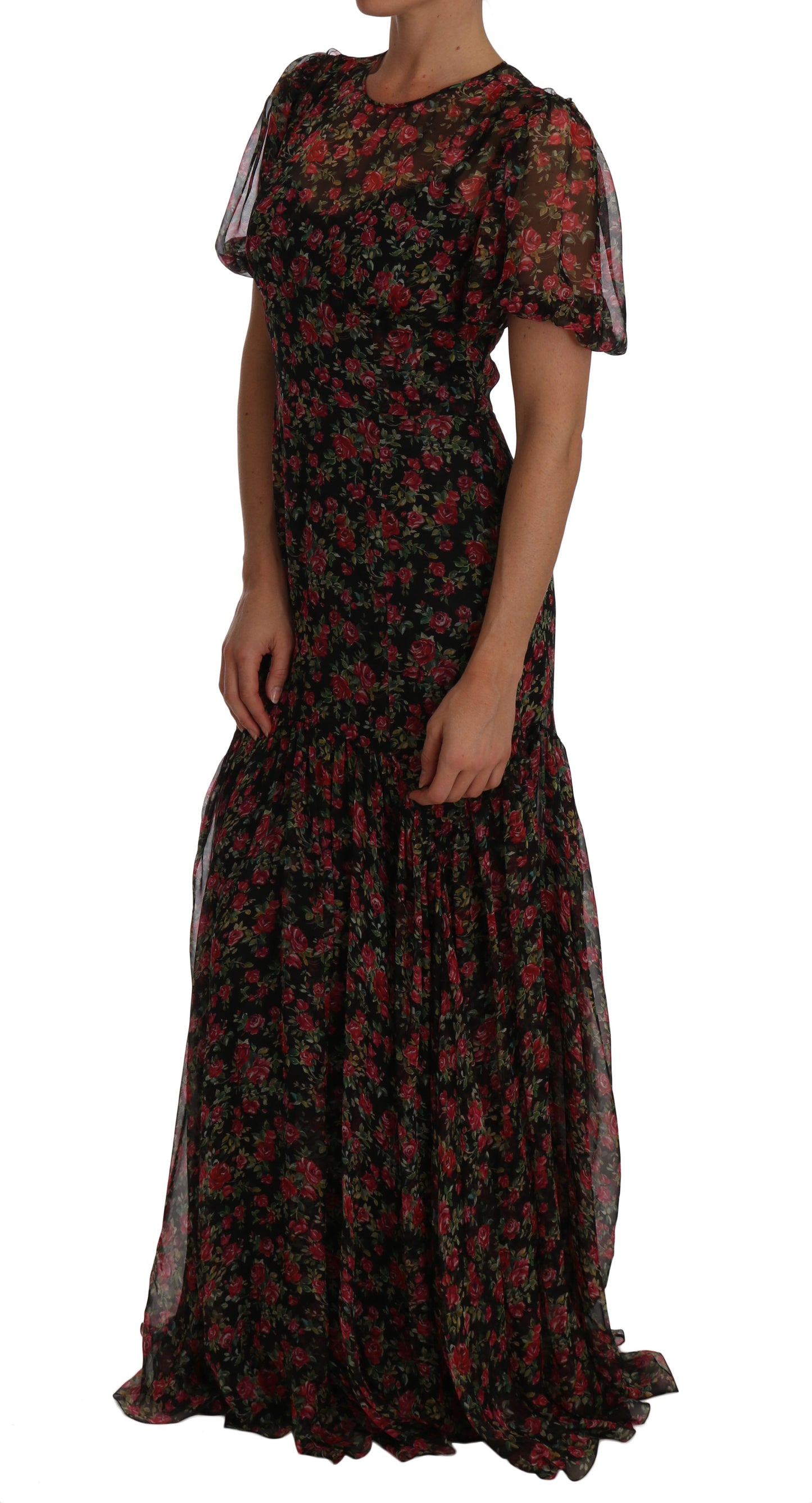 Dolce & Gabbana Black Floral Roses A-Line Shift Gown