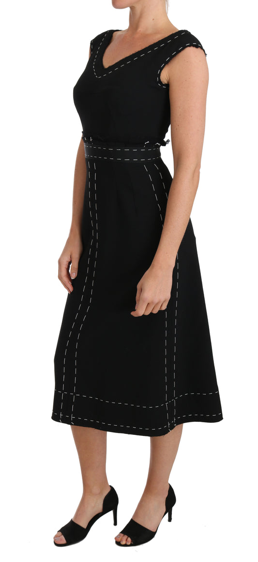 Dolce & Gabbana Black Wool Stretch A-line Sheath Dress