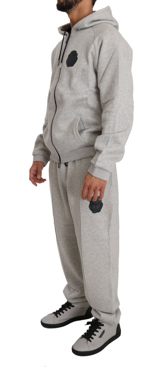 Billionaire Italian Couture Gray Cotton Sweater Pants Tracksuit  Set