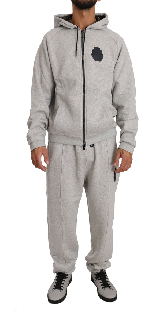 Billionaire Italian Couture Gray Cotton Sweater Pants Tracksuit  Set