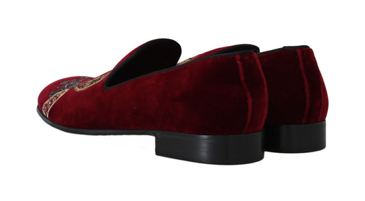 Dolce & Gabbana Bordeaux Velvet Loafers Gun Horseshoe Shoes