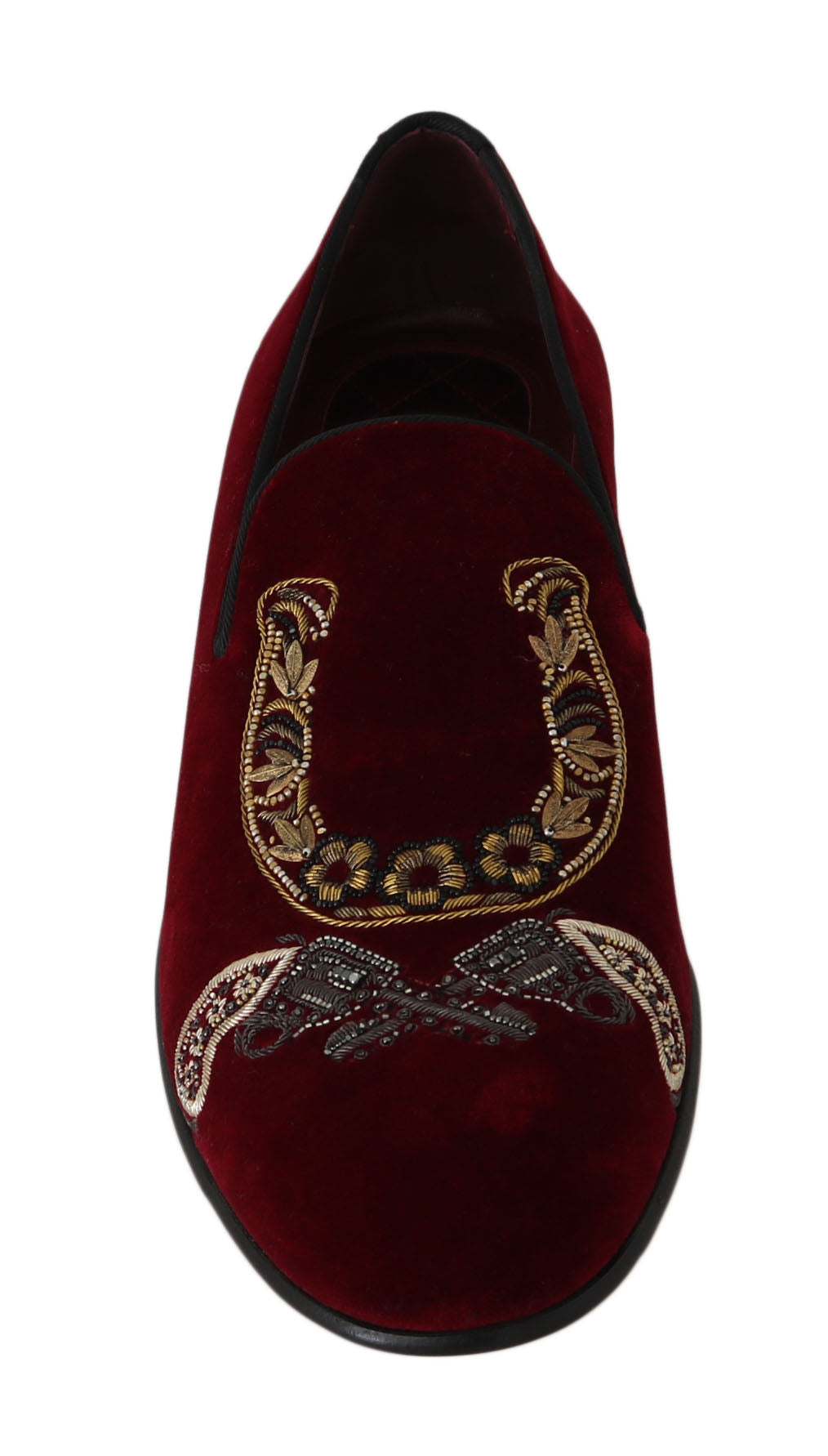 Dolce & Gabbana Bordeaux Velvet Loafers Gun Horseshoe Shoes