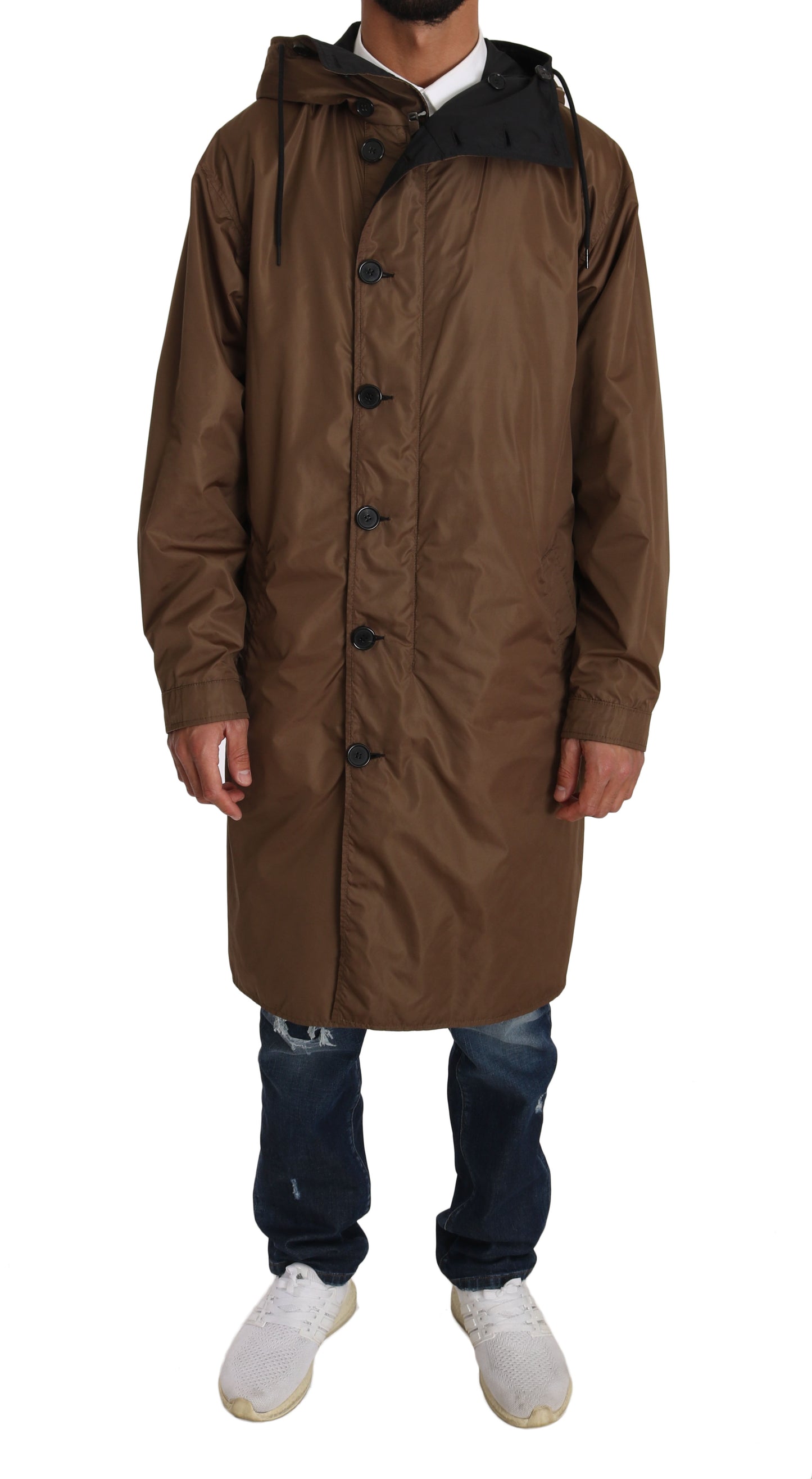 Dolce & Gabbana Black Brown Hooded Reversible Raincoat