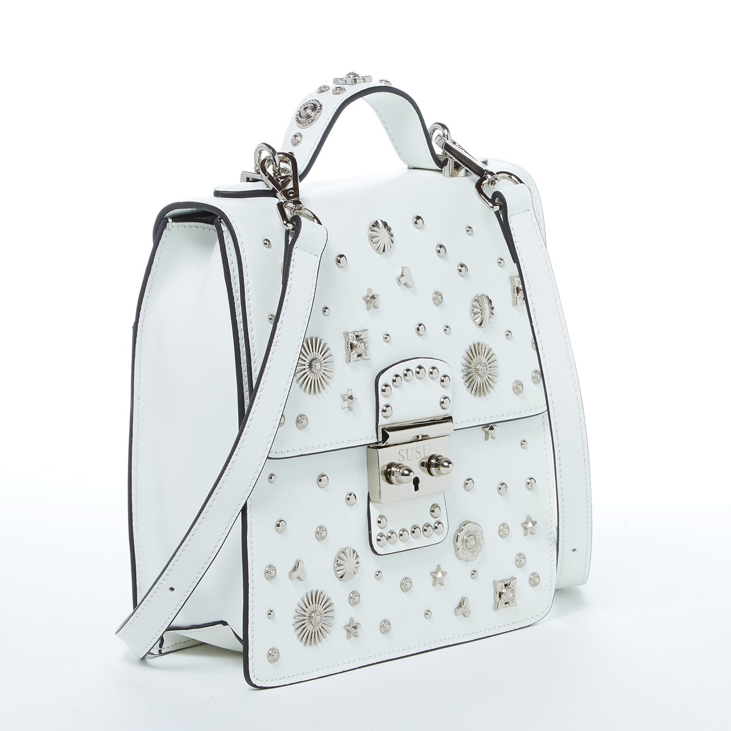 SUSU The Hollywood White Leather Backpack Handbag