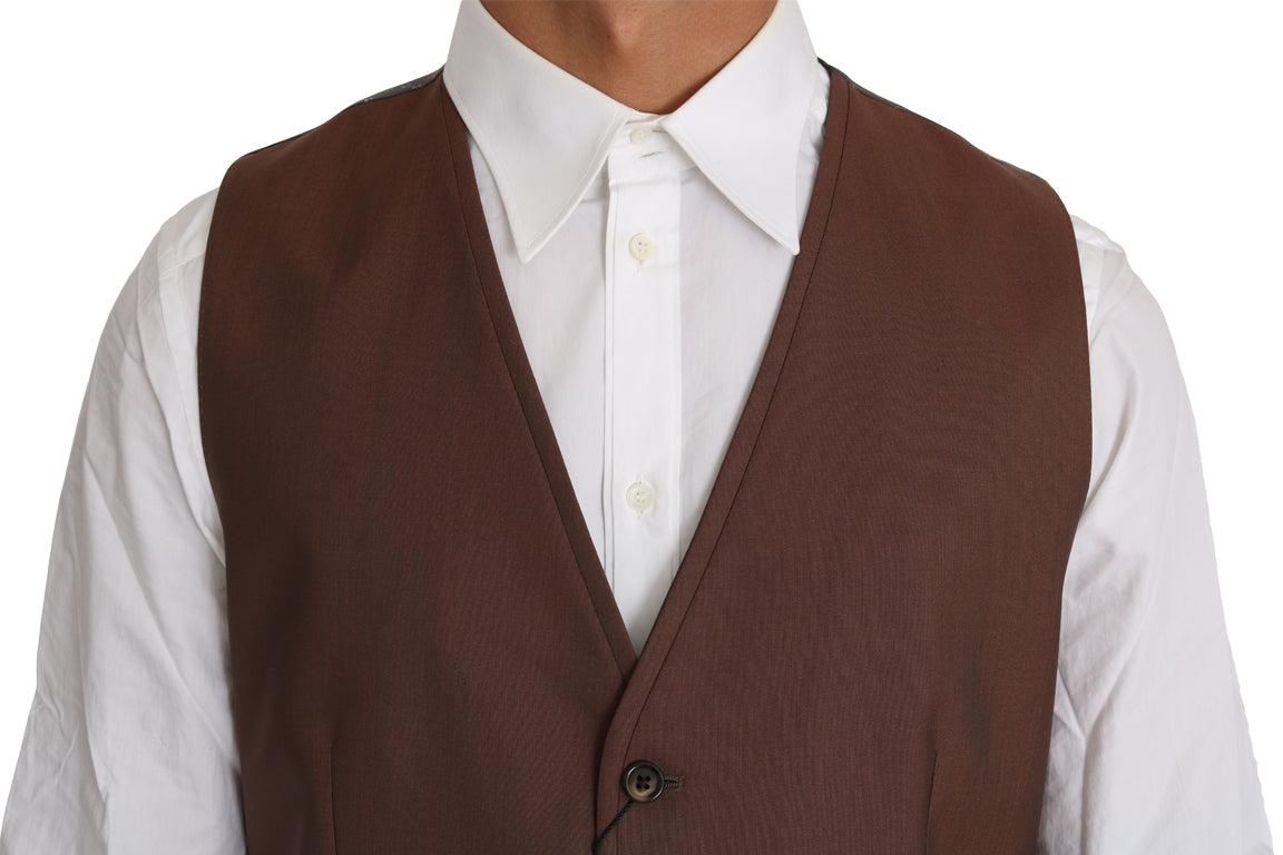 Dolce & Gabbana Brown Wool Silk Waistcoat Vest