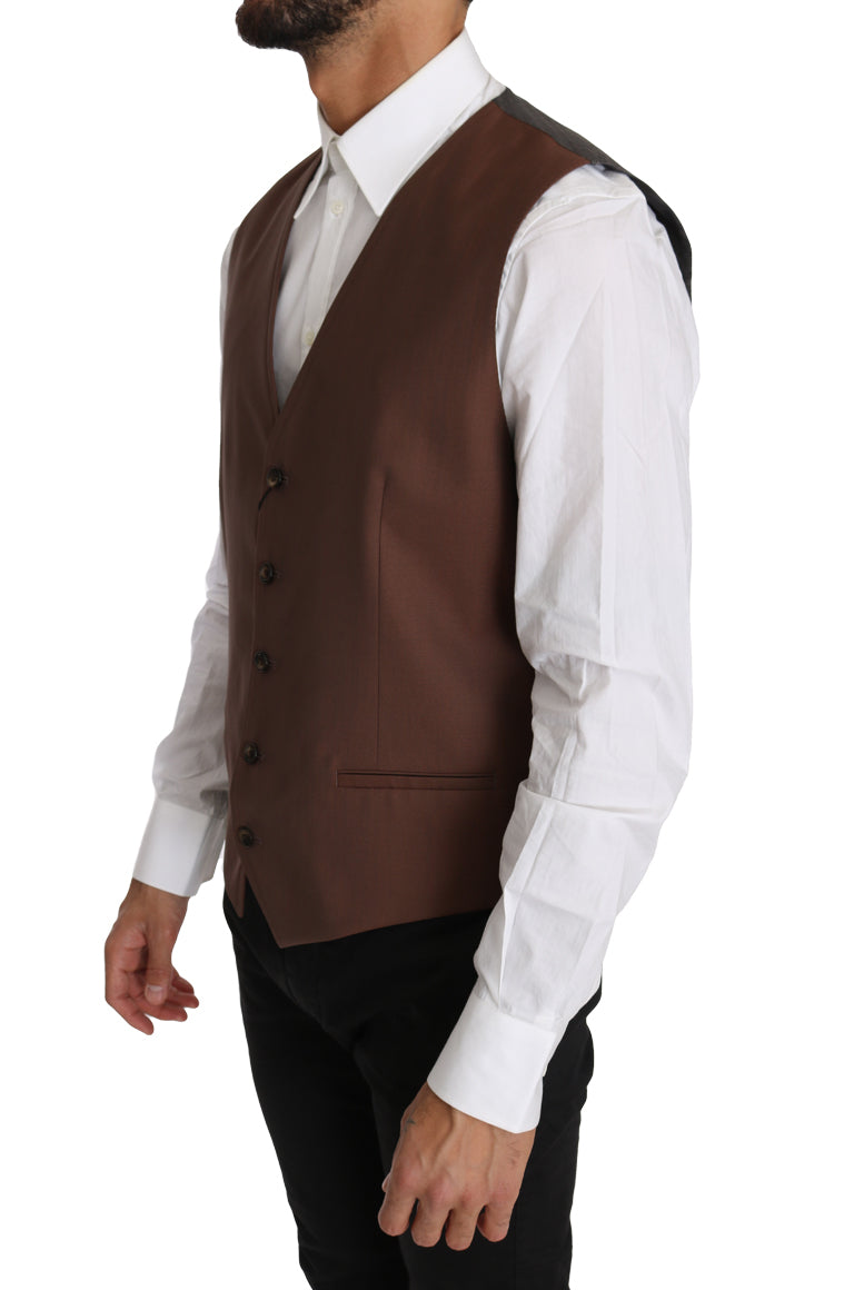 Dolce & Gabbana Brown Wool Silk Waistcoat Vest