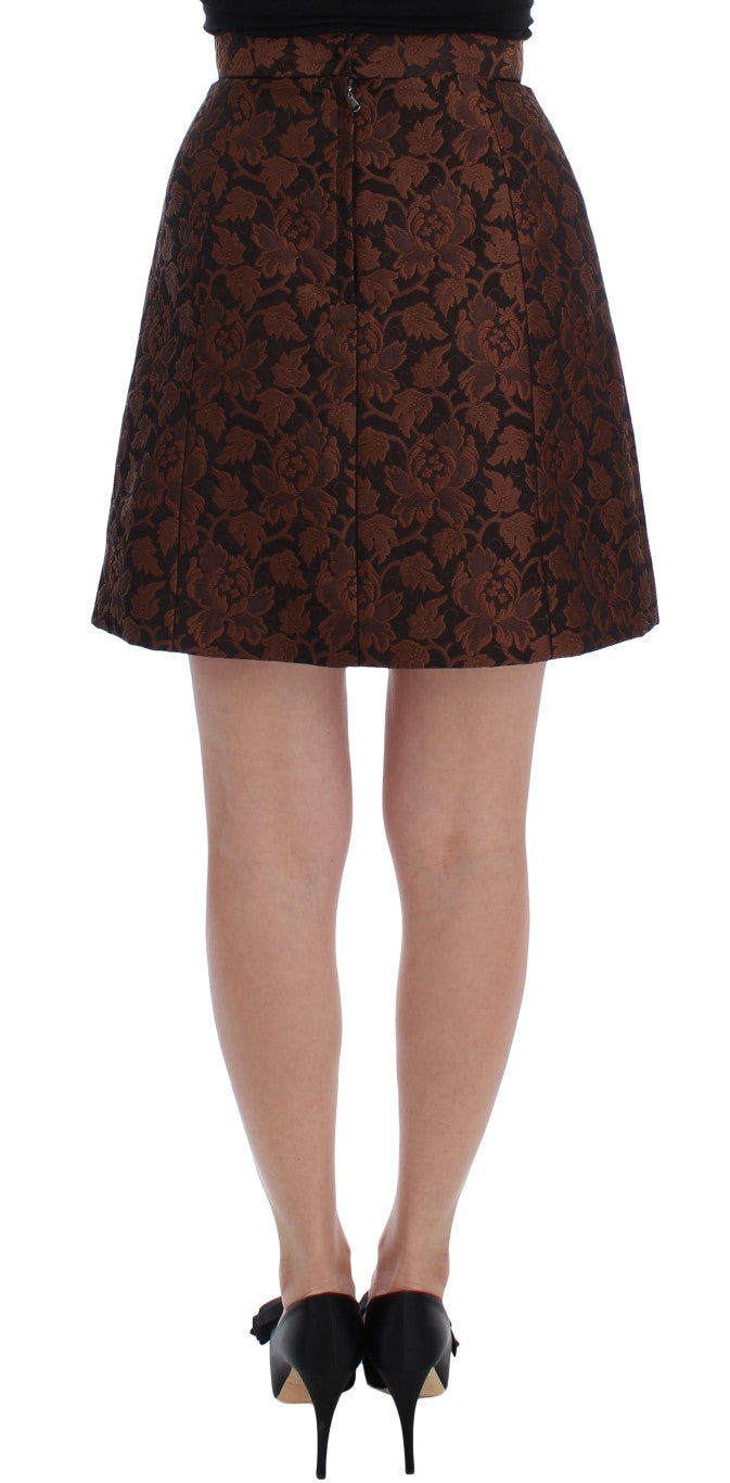 Dolce & Gabbana Brown Floral Brocade Mini Bubble Skirt