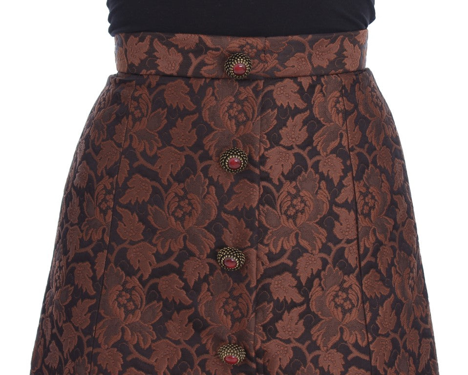 Dolce & Gabbana Brown Floral Brocade Mini Bubble Skirt