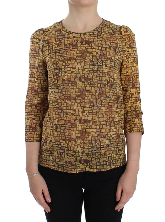 Dolce & Gabbana Multicolor Mosaic Print Silk Blouse T-shirt