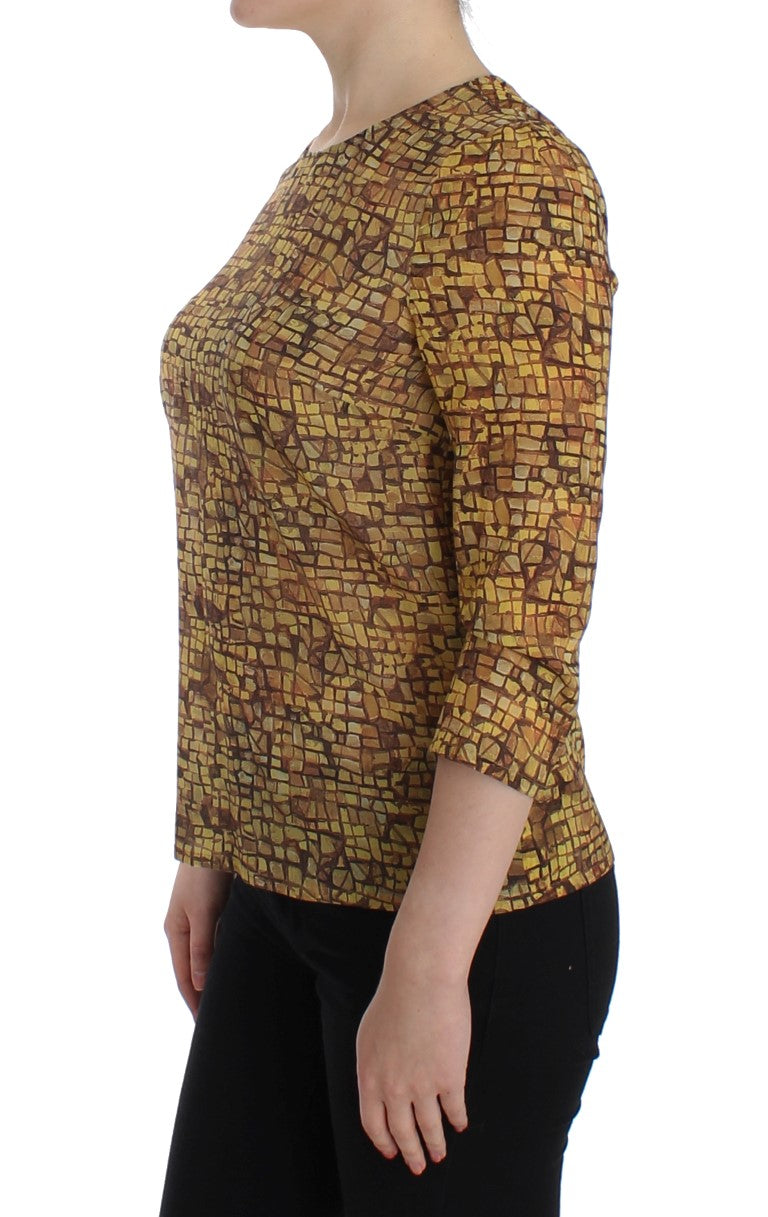 Dolce & Gabbana Multicolor Mosaic Print Silk Blouse T-shirt