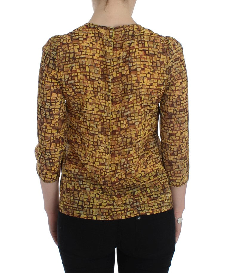 Dolce & Gabbana Multicolor Mosaic Print Silk Blouse T-shirt