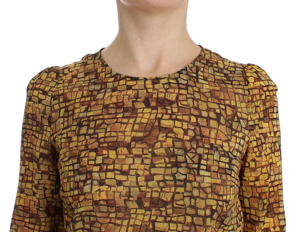 Dolce & Gabbana Multicolor Mosaic Print Silk Blouse T-shirt