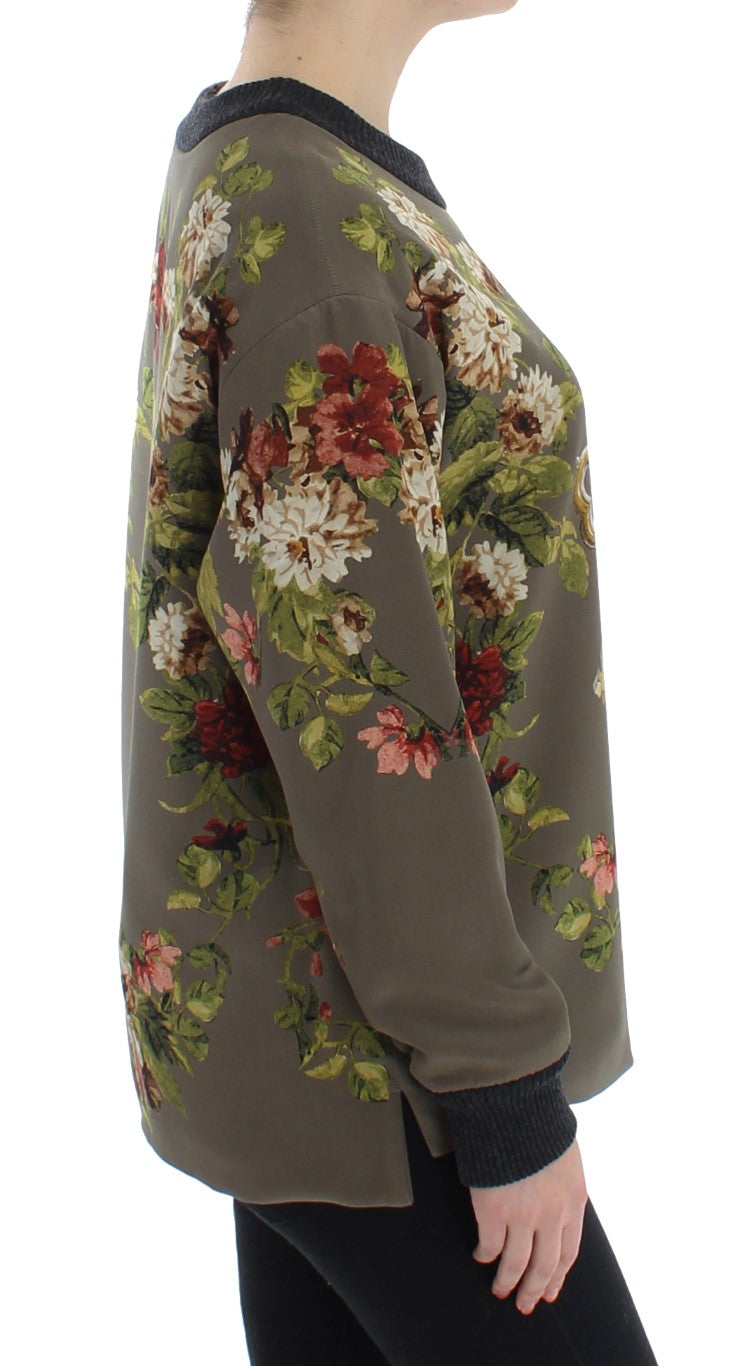 Dolce & Gabbana Green Key Floral Print Silk Sweater