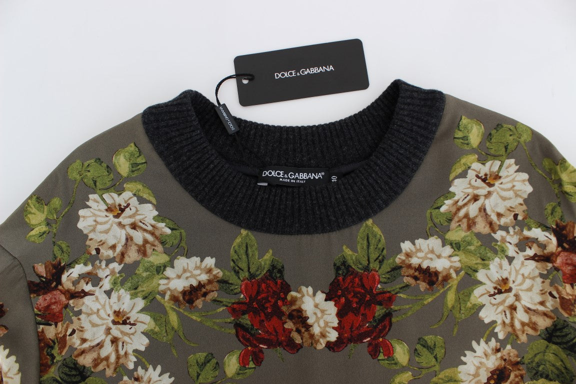 Dolce & Gabbana Green Key Floral Print Silk Sweater