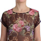 Dolce & Gabbana Black Key Floral Print Silk Blouse T-shirt