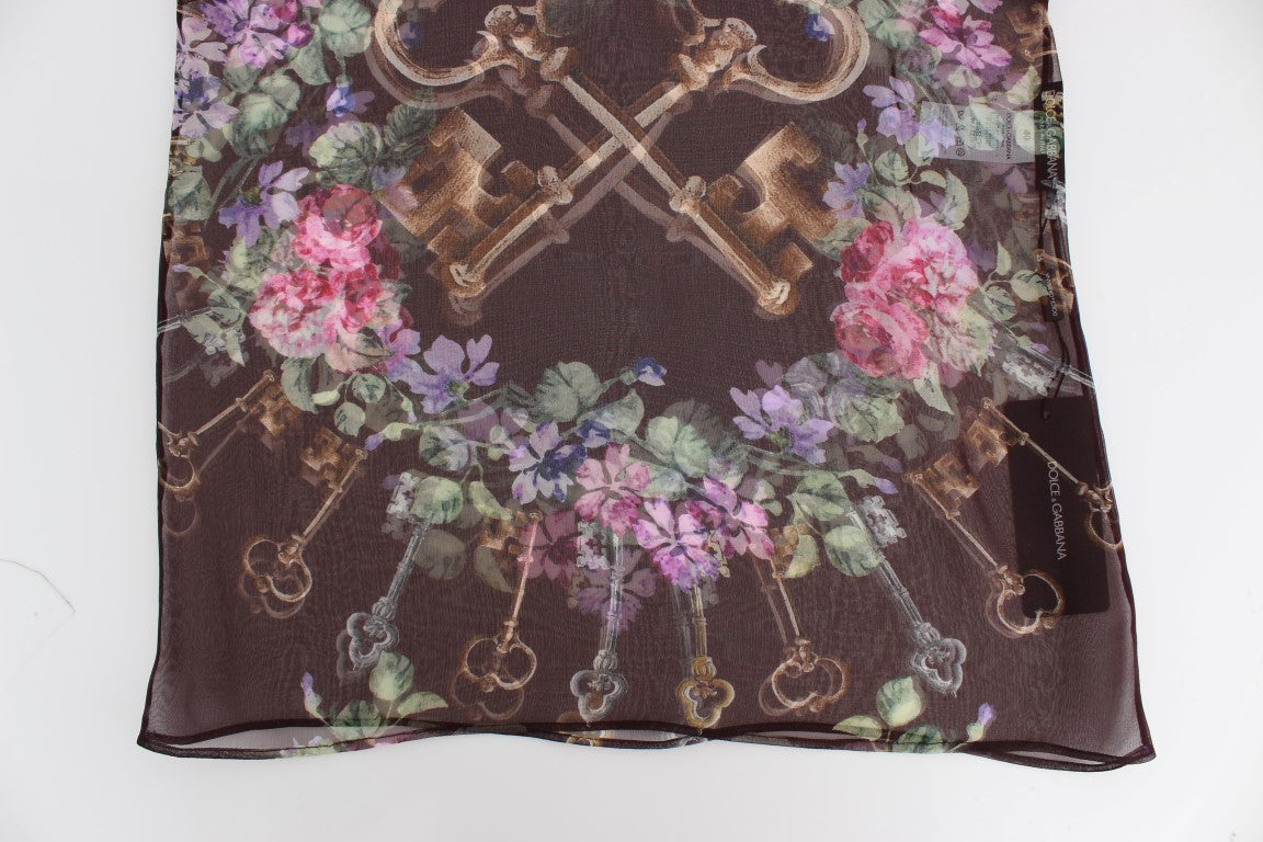 Dolce & Gabbana Black Key Floral Print Silk Blouse T-shirt